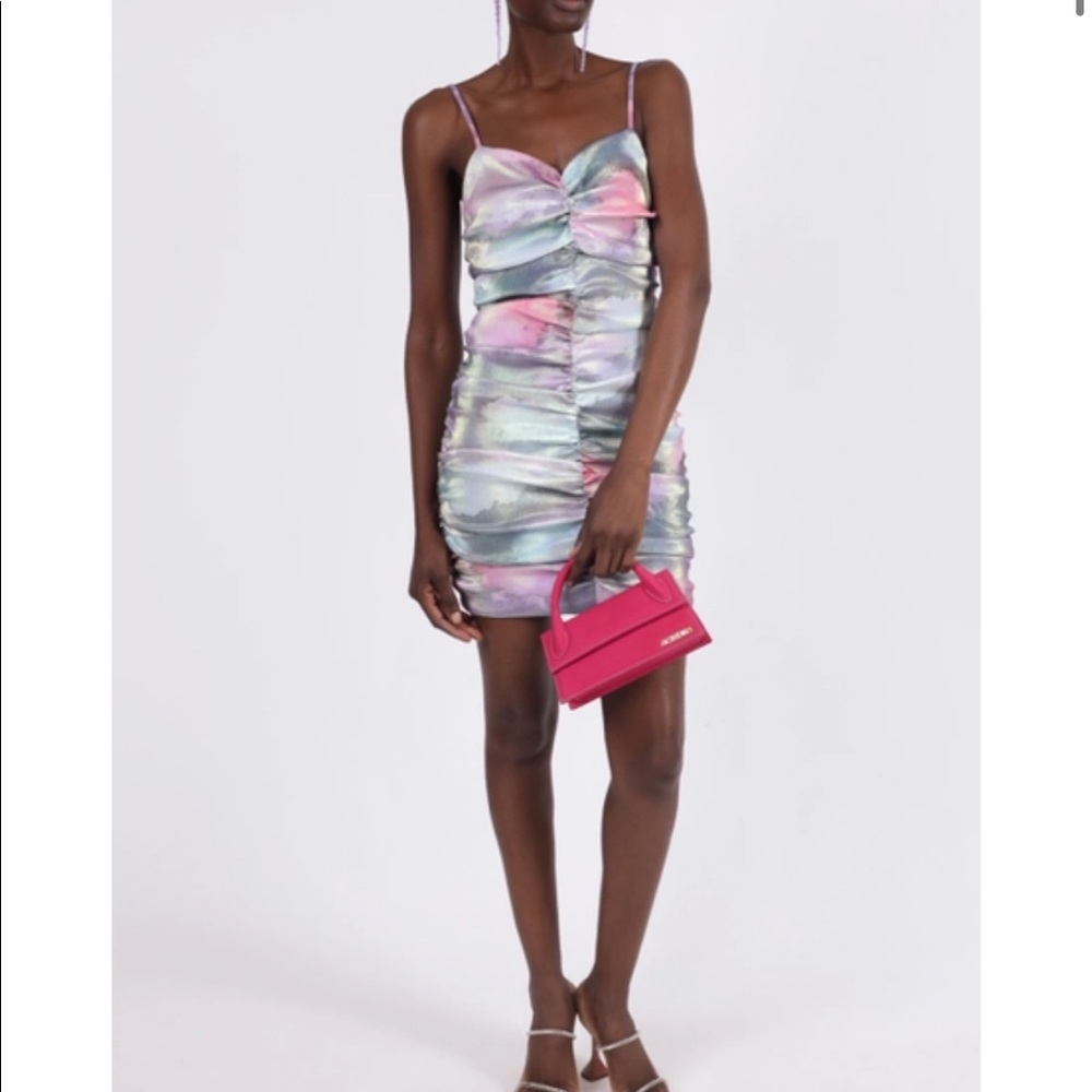 AREA Iridescent Pastel Tie-Dye Mini Dress